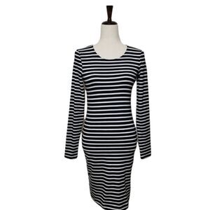 H&M Black And White Striped Long Sleeve Fitted Dress Size S